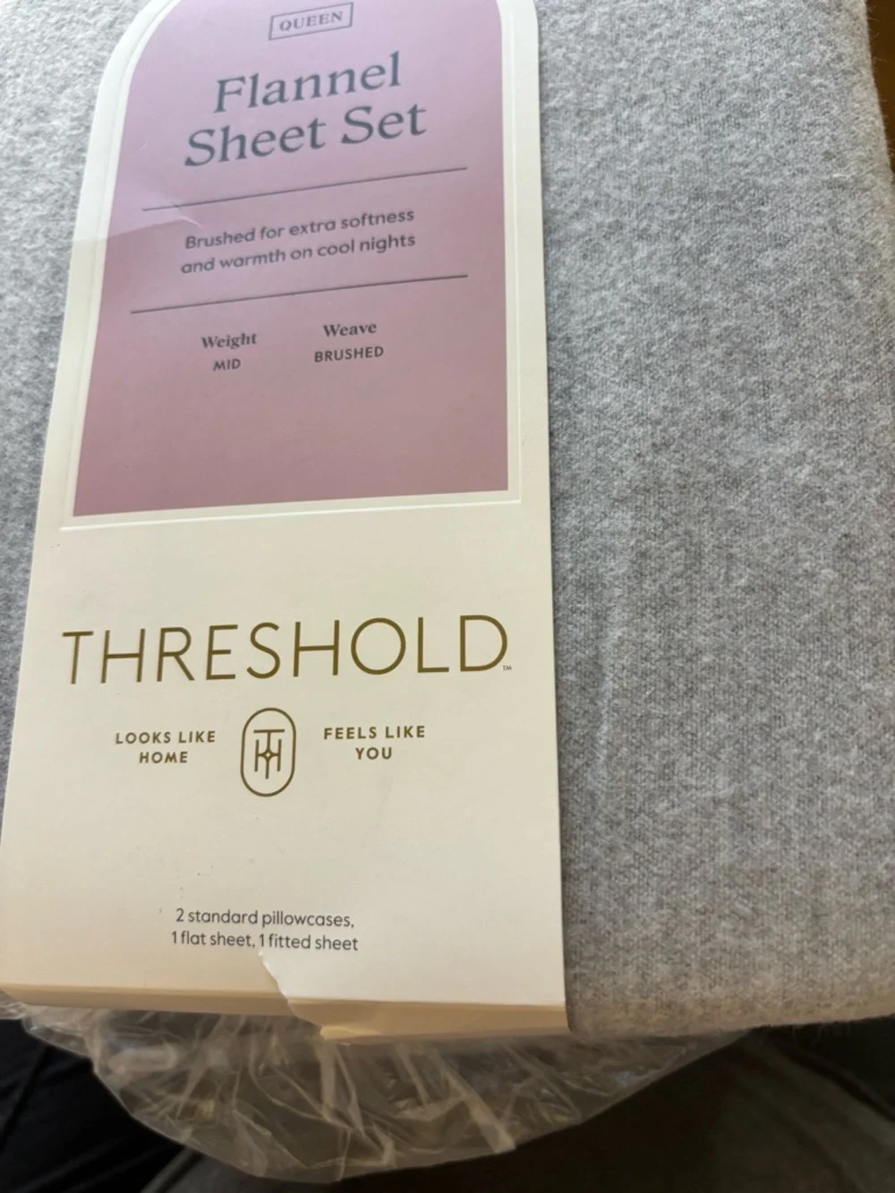 Target Flannel Sheet Set Queen Gray Stripe Cotton Blend Deep Pocket Soft NWT